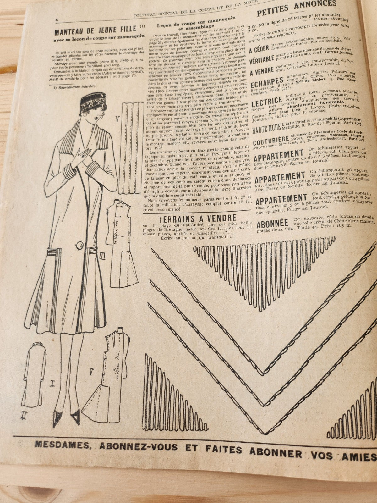 Journal de l'institut de coupe de paris année folle mode Fevrier 1926 patron