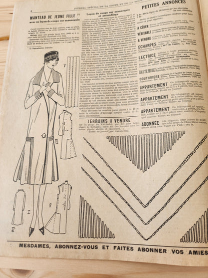 Journal de l'institut de coupe de paris année folle mode Fevrier 1926 patron