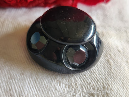 Haut bouton vintage noir avec strass en verre 2,9 cm pied D14S