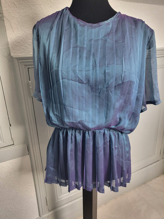 Pur vintage année 80/90 haut plissé mordoré violet bleu blouse T3 ref port