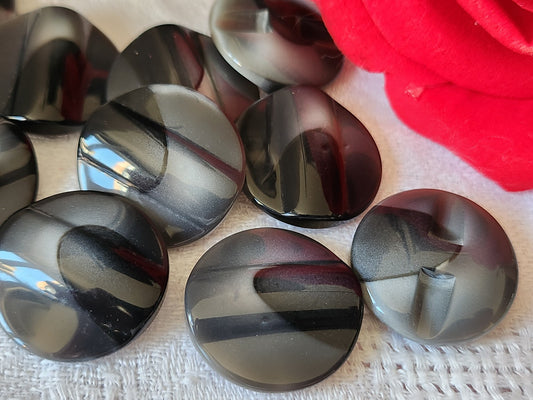 Lot 6 boutons vintage gris noir  camaieu  pied veiné 2,2 cm ref 6103