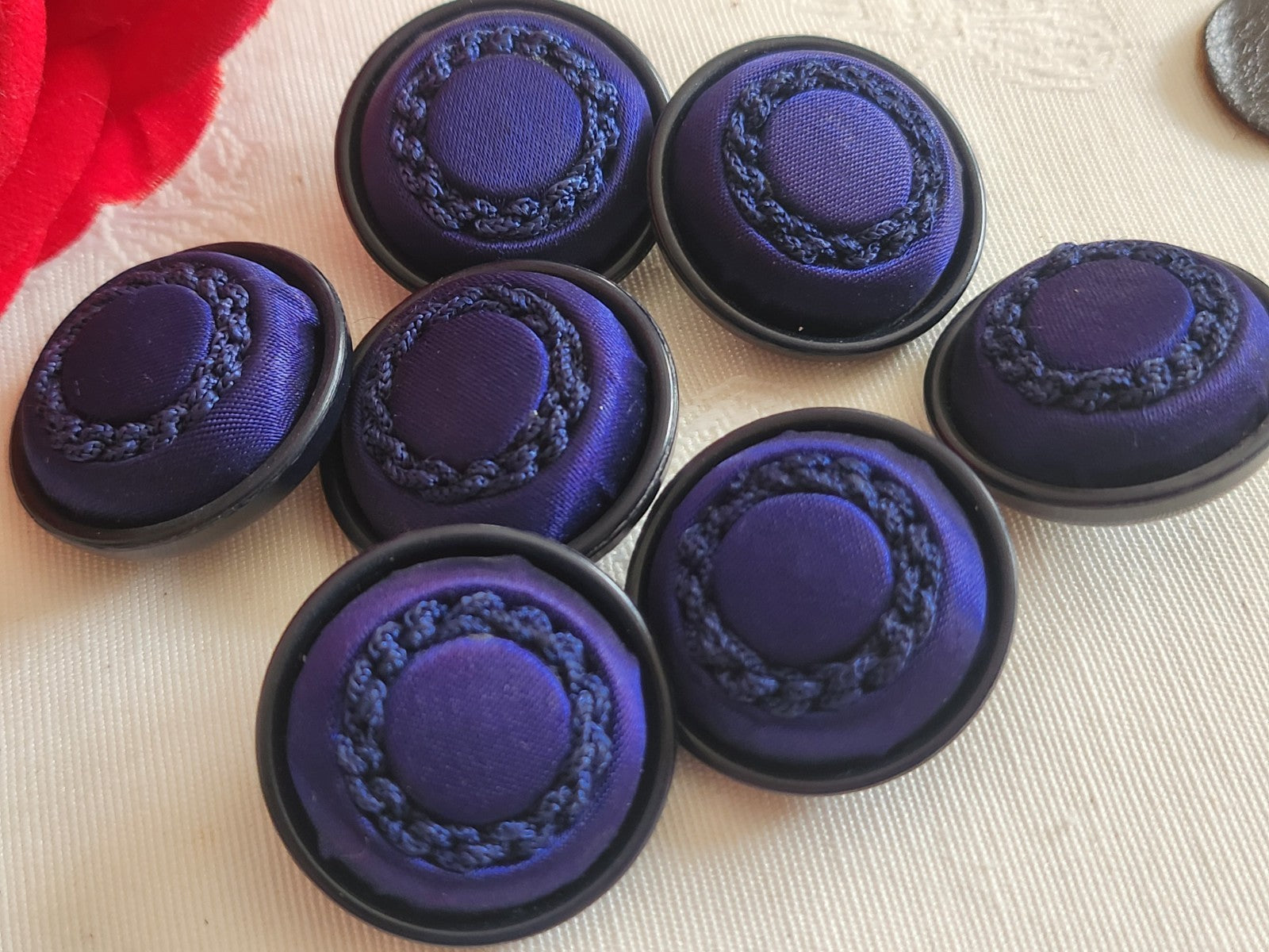 lot 6 boutons anciens vintage passementerie lumineux bleu  2,7 cm   ref 6341 **