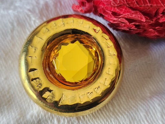 Gros bouton vintage en métal doré strass resine orange 2,6 cm G14B