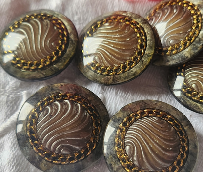 Lot 5 gros boutons vintage gris inclusion  pied 2,7 cm manteaux lourd ref 3533