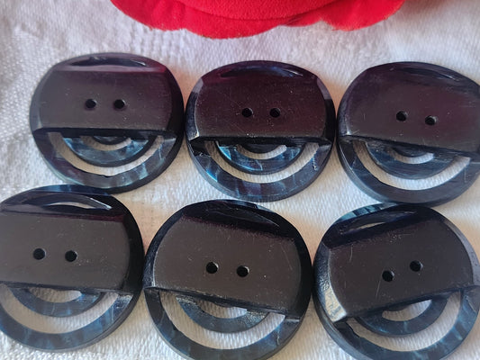 Lot  6 gros boutons anciens art deco bicolore ajouré bleu 2,7 cm ref 1419