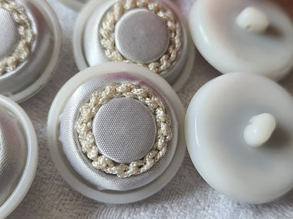 lot 6 boutons anciens vintage passementerie lumineux blanc  2,7 cm  ref 3923 **