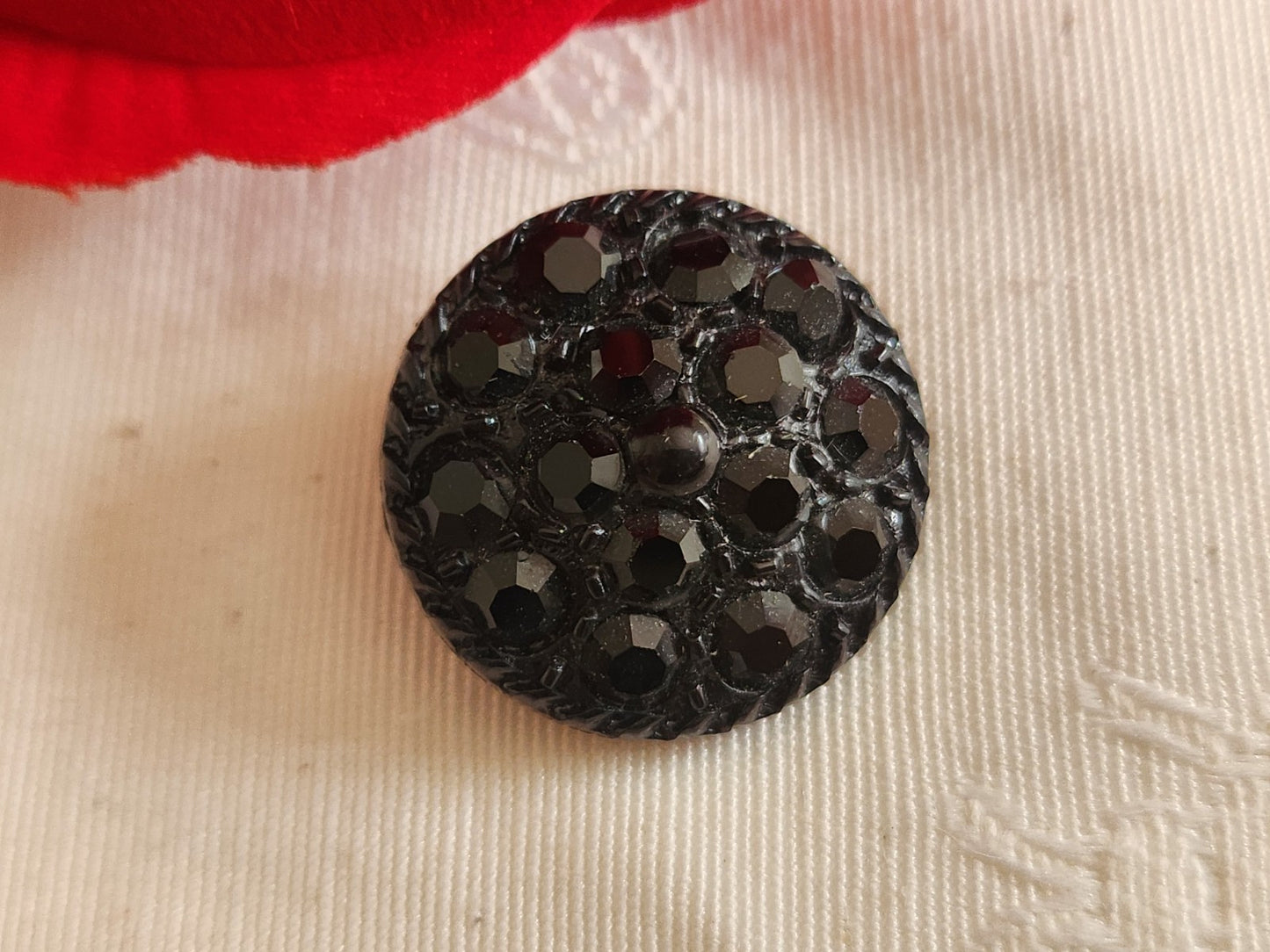 Bouton acrylique noir avec strass en verre pied 2,2 cm ou 22 mm G19D