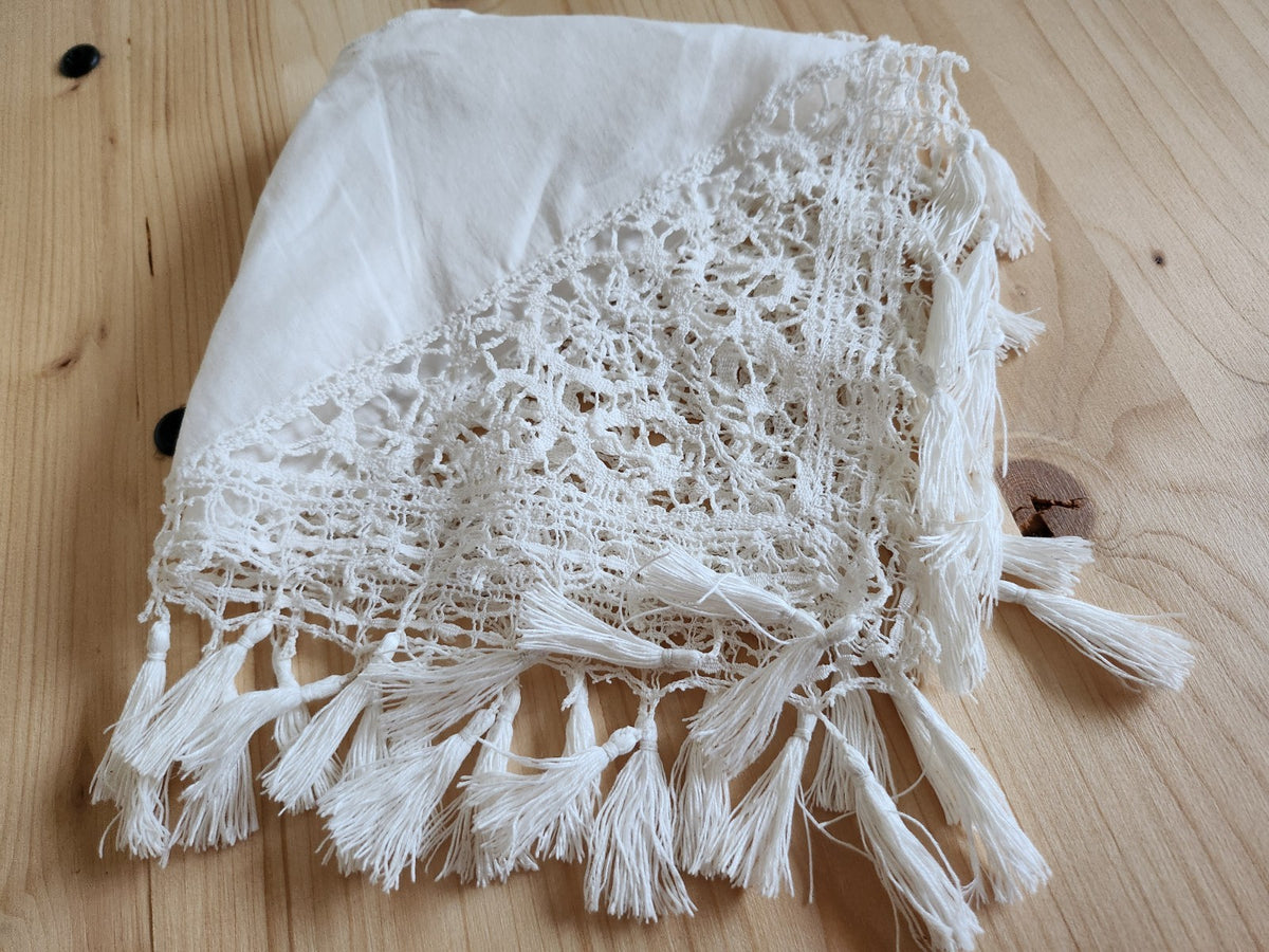 Joli abat jour ancien ouvrage de dame dentelle broderie frange B8