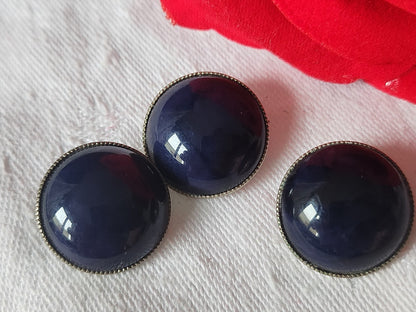 Trio  boutons vintage en métal argenté bombé bleu ancien 1,8 cm D6M