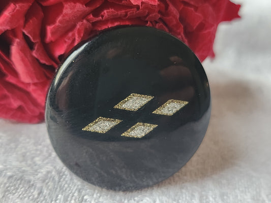Joli bouton vintage gros inclusion noir bijoux  3 cm ref 4548