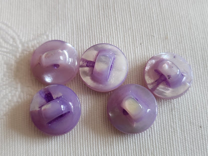 lot 5 boutons anciens en nacre violet bombé lisse pied épais 1,2 cm ref 6223
