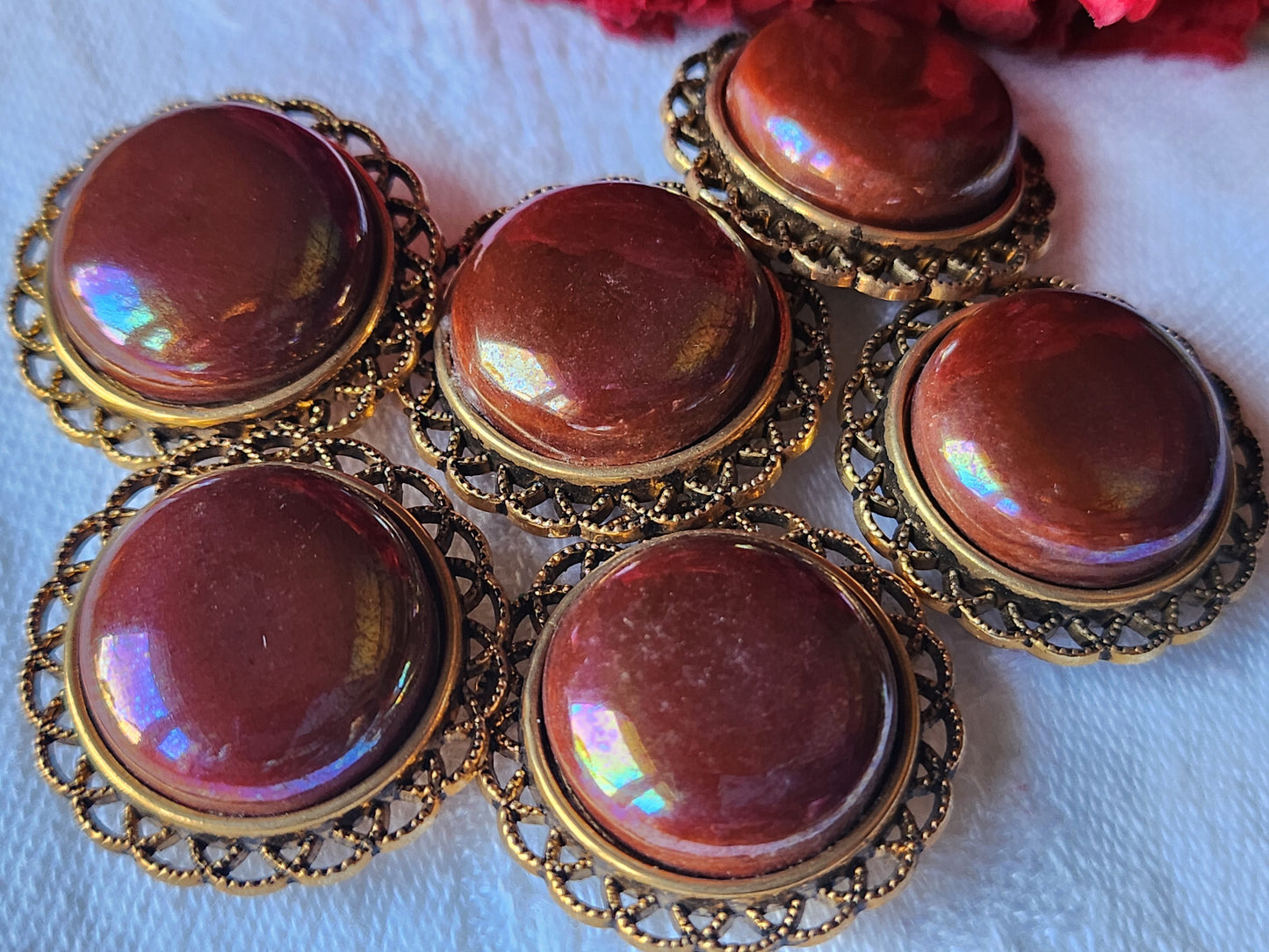 Lot 7 superbes boutons vintage marron reflet modoré 2,5 cm ref 396