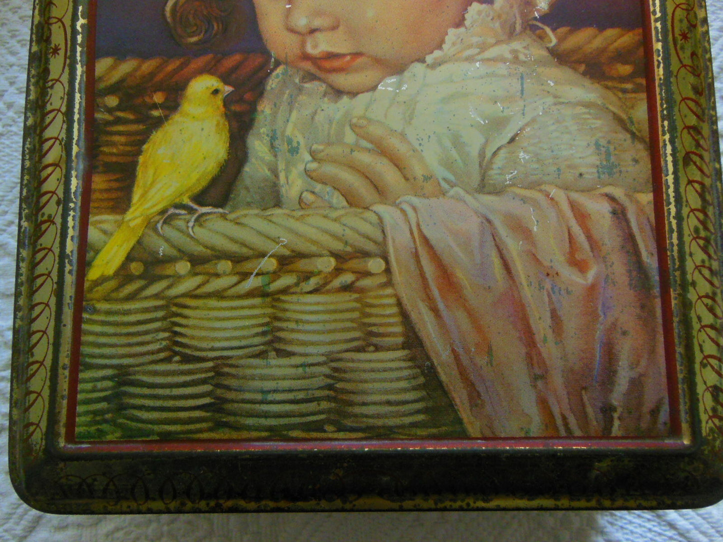 Ancienne boite tôle Lithographiée enfant oiseaux buhler collection rangement