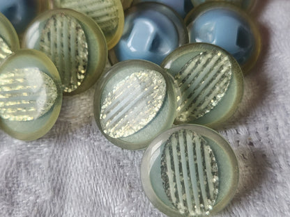 Lot 6 boutons vintage bleu paillette à pied 1,7 cm superbe ref 466