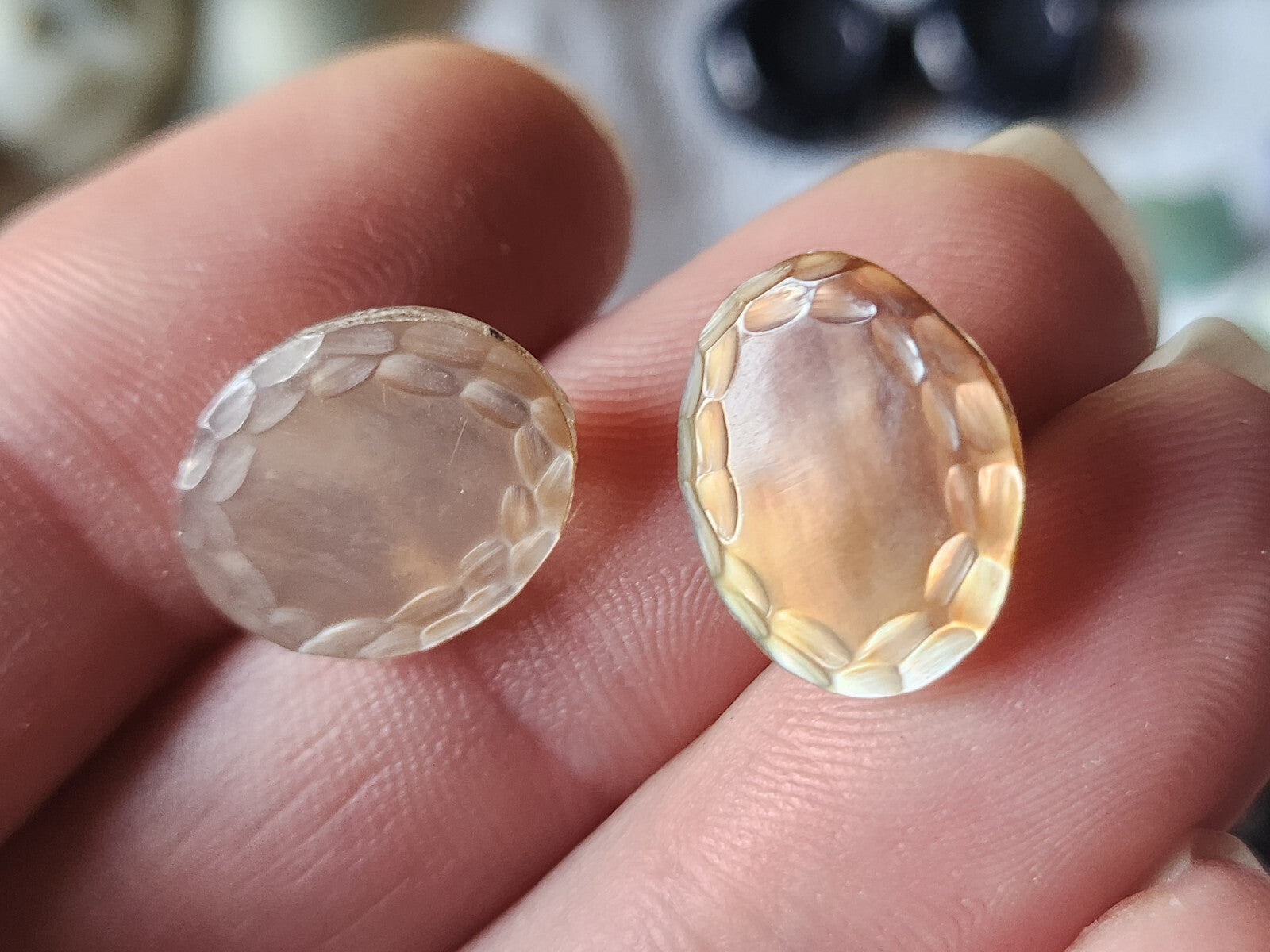 Collection duo boutons vintage en nacre 1,2 sur 1,5 à pied G8B