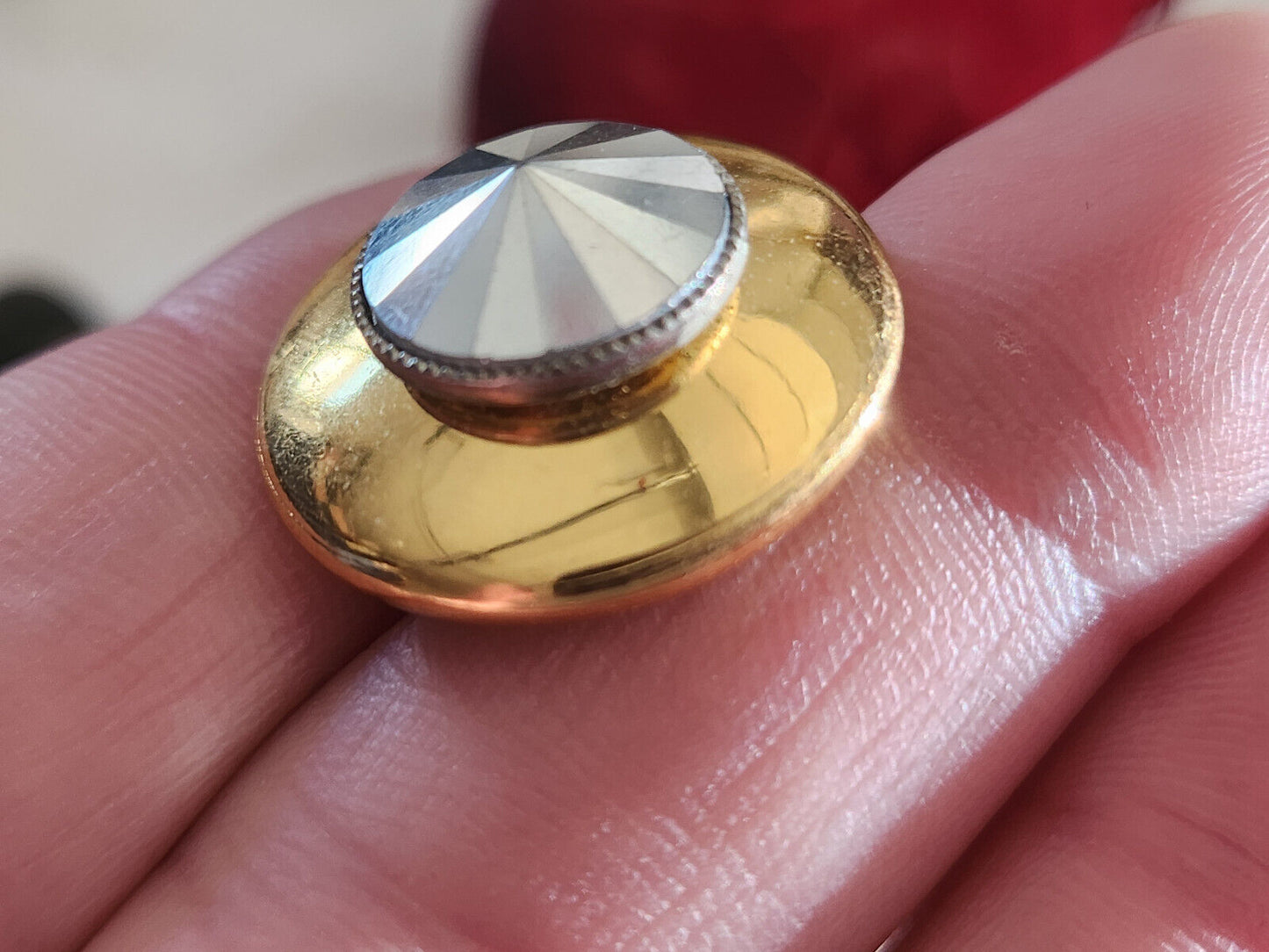 Bouton vintage en métal doré avec strass argenté pied 2,2 cm G2F