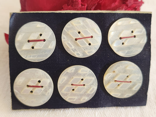 Rare petite plaque boutons anciens en nacre  1,7 cm  lot de 6 n°3C