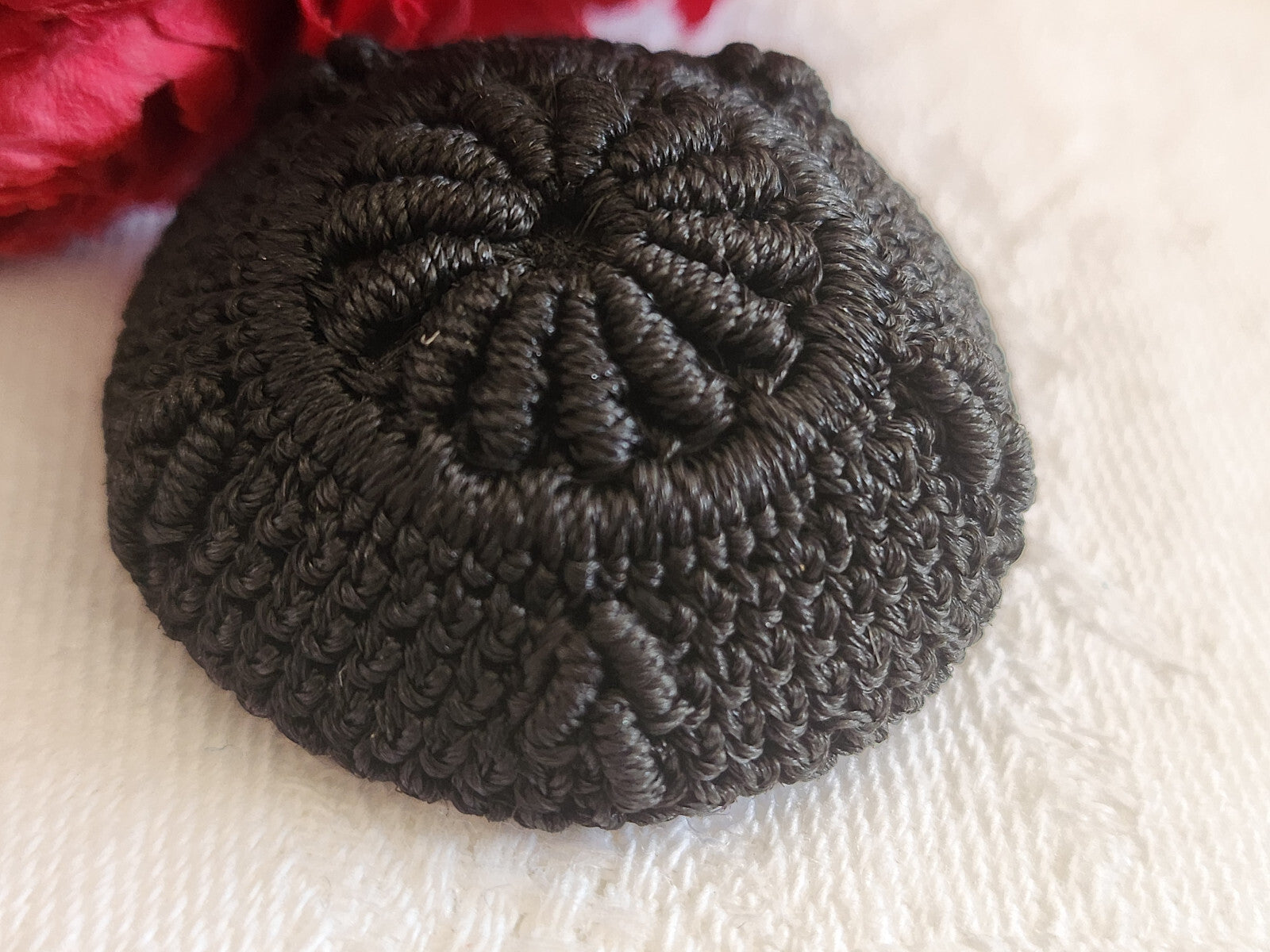Gros bouton ancien en passementerie noir superbe 3,3 cm D17M