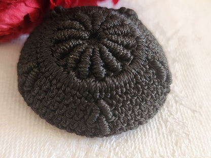Gros bouton ancien en passementerie noir superbe 3,3 cm D17M