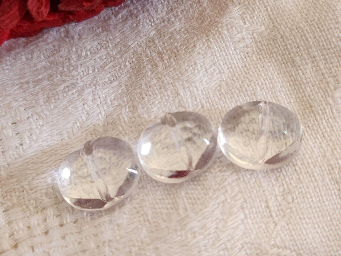 Trio boutons anciens en verre transparent strass ovale  1,1 cm /  1,3 cm D12K