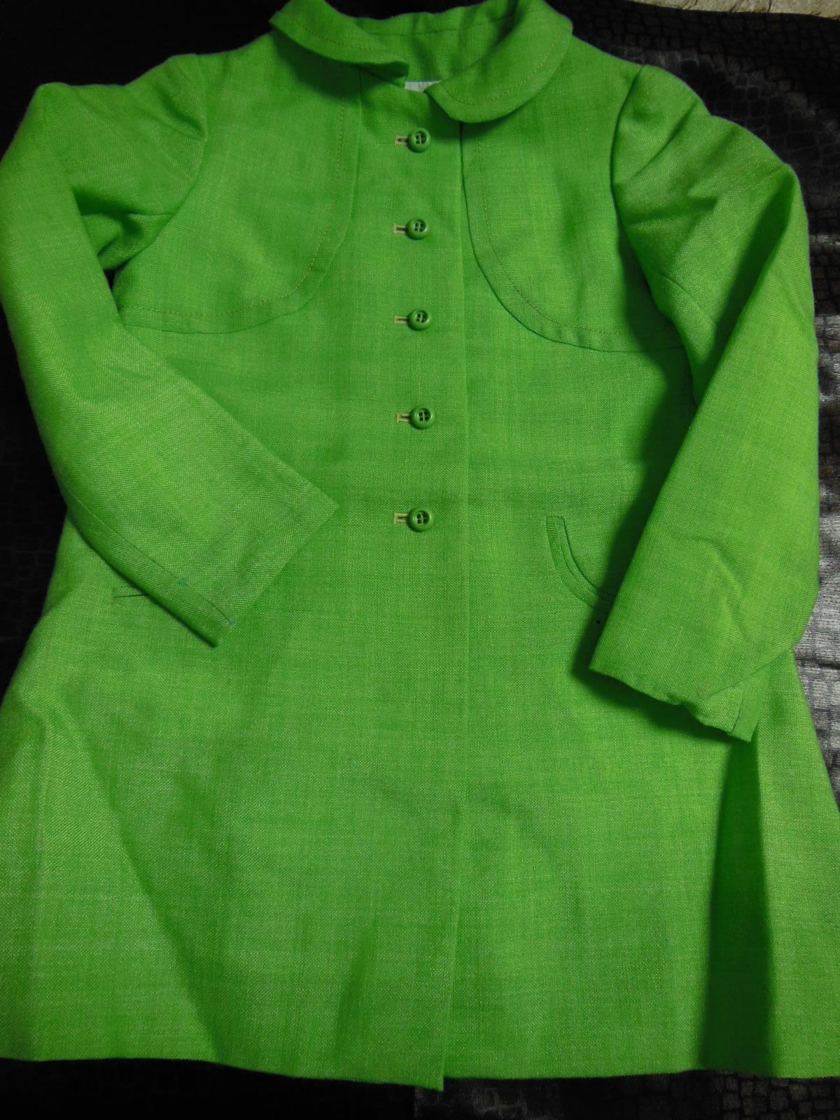 Veste ancienne trench verte neuve enfant fillette grande poupée B1