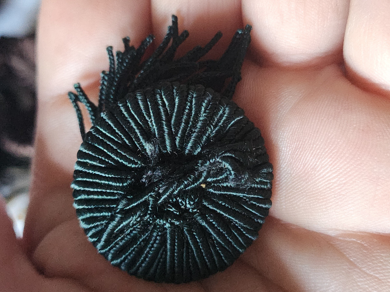 Gros bouton ancien en passementerie avec pendants vert 3,1 cm ref 3936 **
