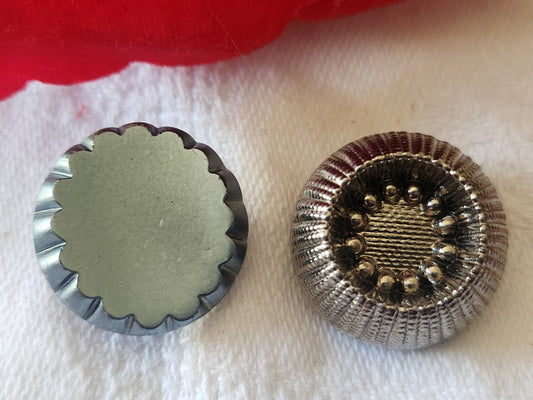 Duo boutons anciens en verre vintage gris argenté  1,7 cm G13F
