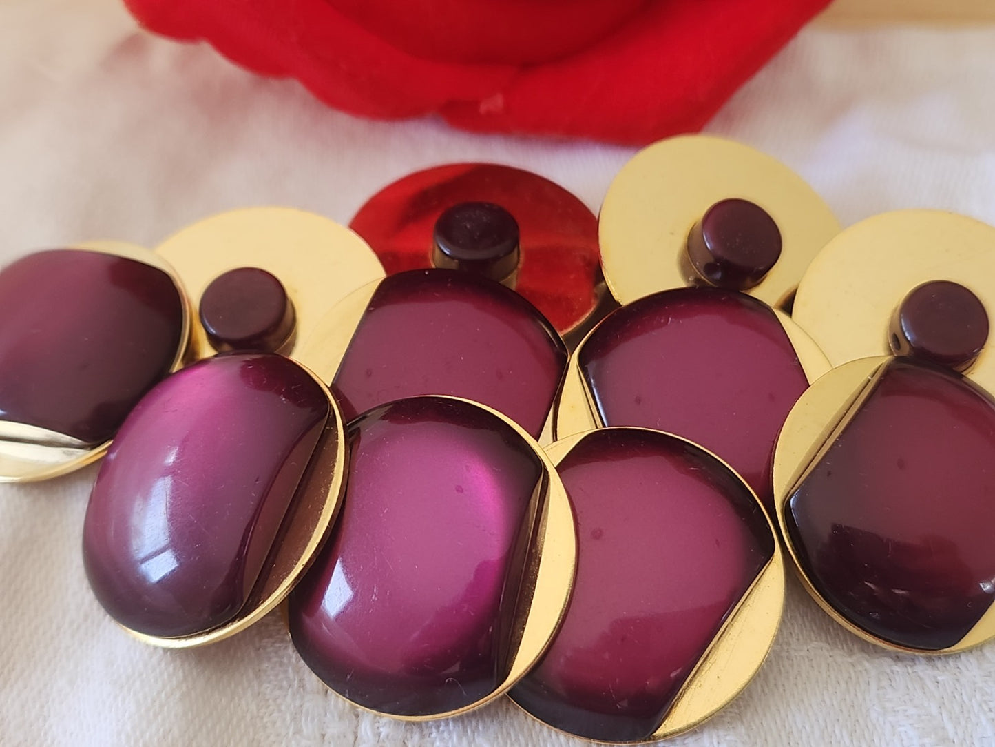 Lot 6 gros boutons vintage violet metal doré pied 2,4 cm pied ref 3841