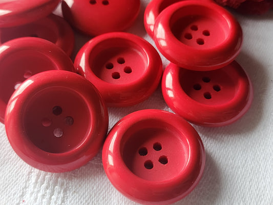 Lot 6 gros boutons vintage rouge 2,5 cm  épais trous ref 4815