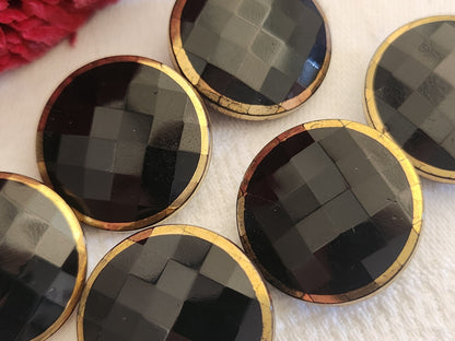 Lot 6 boutons anciens en verre noir facette doré 2,2 cm ref 1850