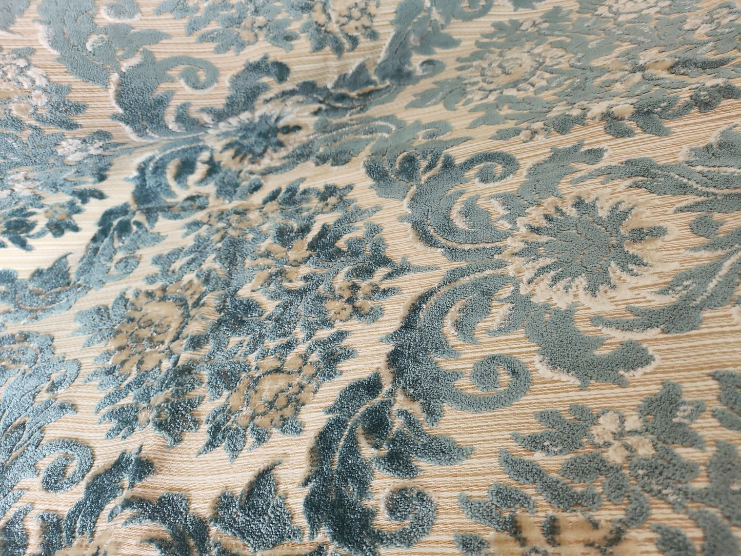 Ancien coupon de tissu tapisserie bleu écru fauteuil 133 sur 50 cm B4