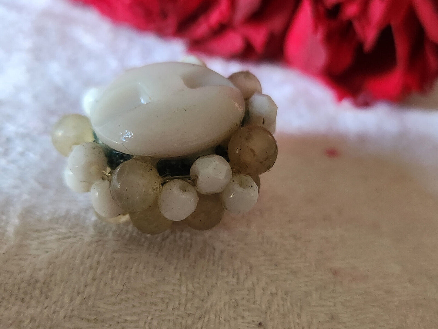 Bouton vintage  torsade perle en verre bijoux parurier 2,5 cm G7K