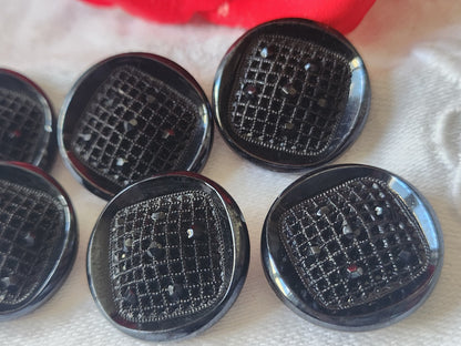 Lot 6 gros boutons anciens en verre gris vintage  2,2 cm ref 5015