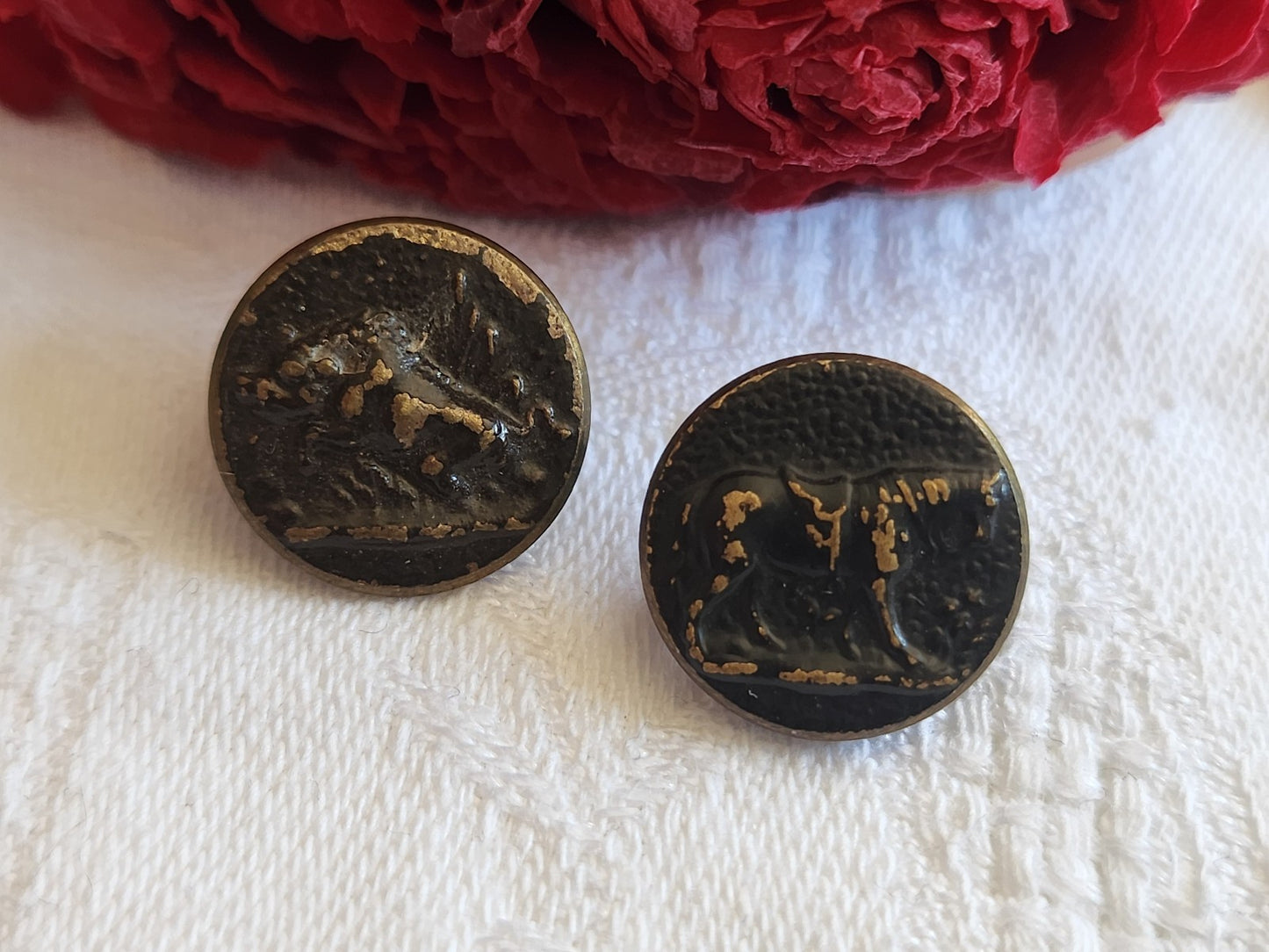 Duo boutons anciens en métal chasse collection sanglier cheval  1,6 cm G19A