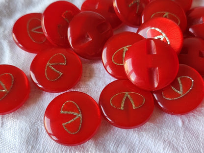 Lot 6boutons vintage rouge inclusion argenté pied 2,2cm ref 3929