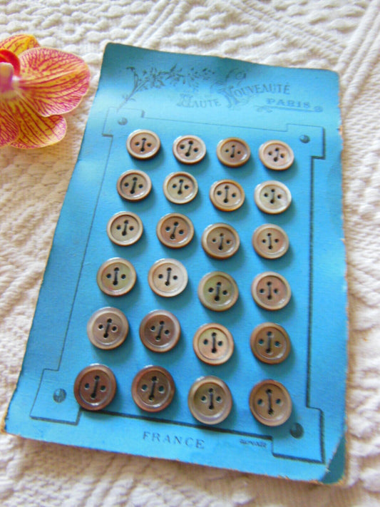 Plaque 24 boutons anciens en nacre gris 1,2 cm année 20/30 N°7