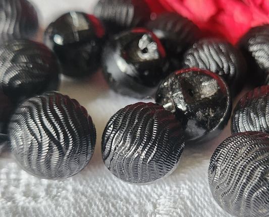 Lot 6 boutons ancien en verre noir boule art deco grelot 1,2 cm costume ref 1663