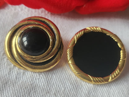 Duo gros boutons vintage en métal noir doré 2,4 et 2,5 cm G5G
