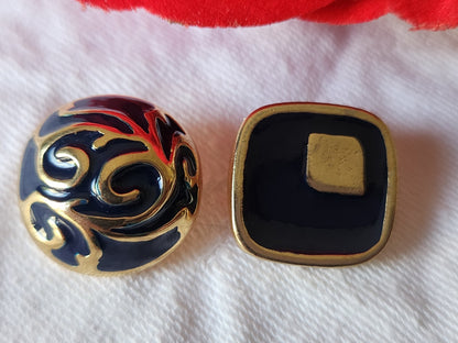 Duo boutons vintage en métal doré bleu à pied 1,7 et 1,8 cm G2A