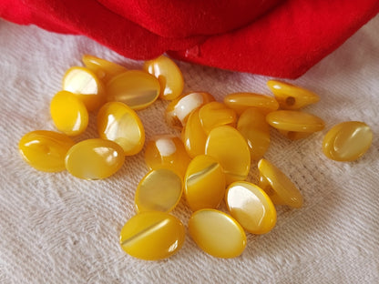 Lot 6 mini boutons anciens en nacre jaune ovale 0,7 cm sur 1 cm ref 6405