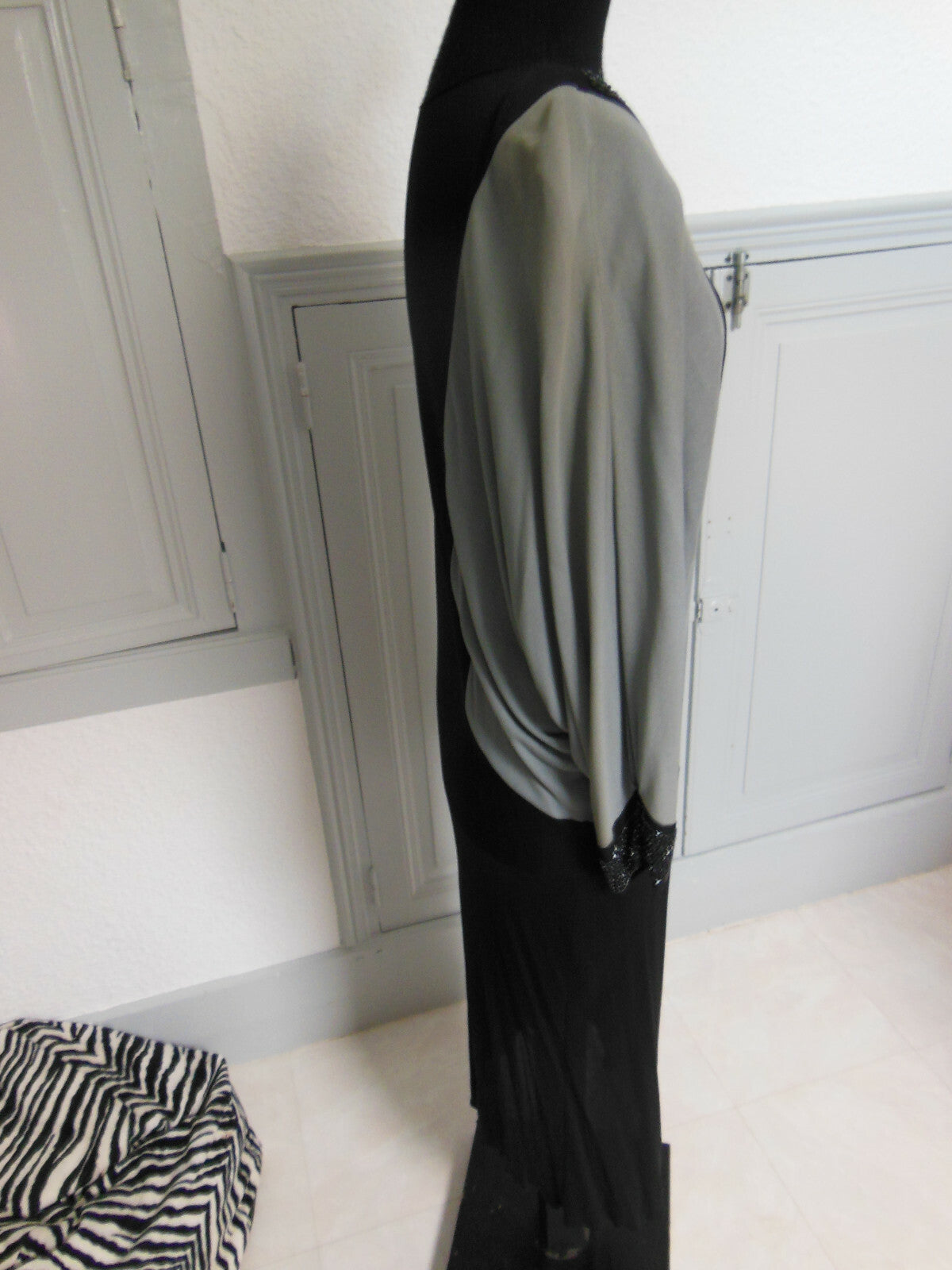 Pur vintage robe année 80 gris noir perle en verre T38/40  B4