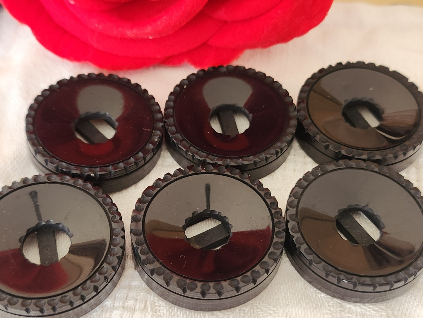 Lot 6 gros boutons vintage noir large passants 3 cm ref 5950 ***