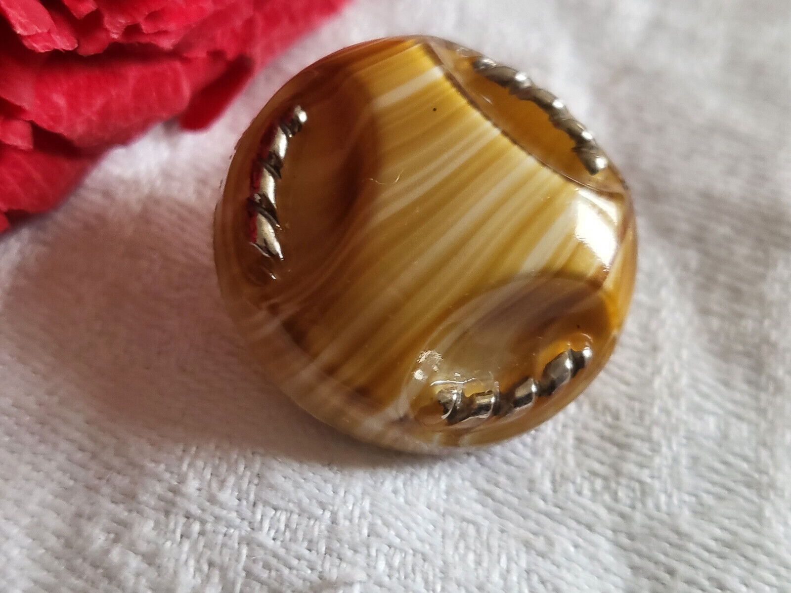 Bouton vintage en verre camaïeu marron caramel volume ancien 2,1  cm G8D