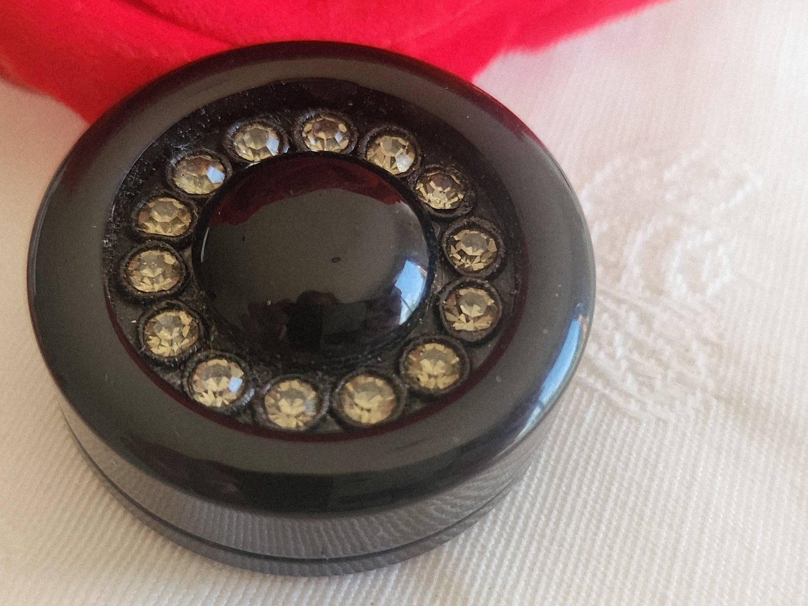 Imposant bouton vintage strass en verre noir 3,2 cm ou 32 mm ref 6267