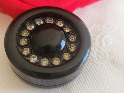 Imposant bouton vintage strass en verre noir 3,2 cm ou 32 mm ref 6267