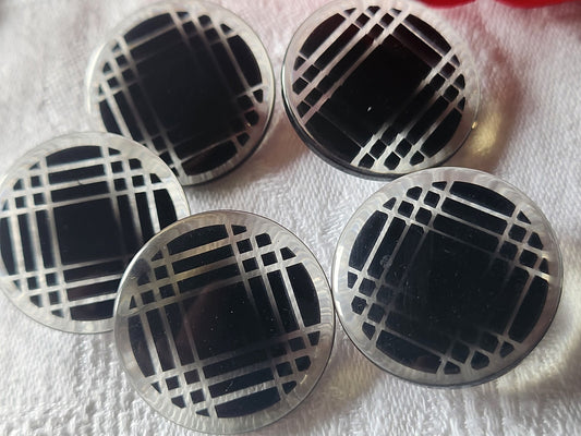 Lot 5 gros boutons vintage quadrillé noir  pied 2,7 cm ref 3306