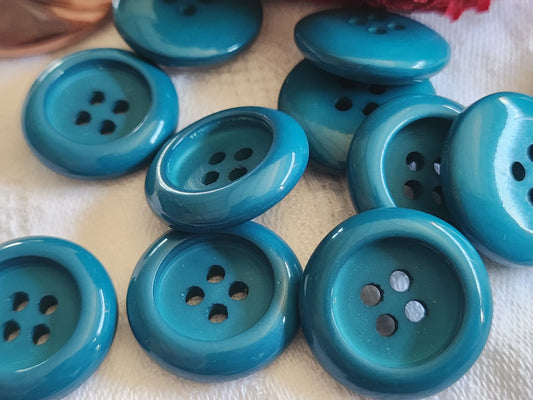 Lot 10 boutons vintage bleu paon canard 2,2 cm trous épais ref 1655