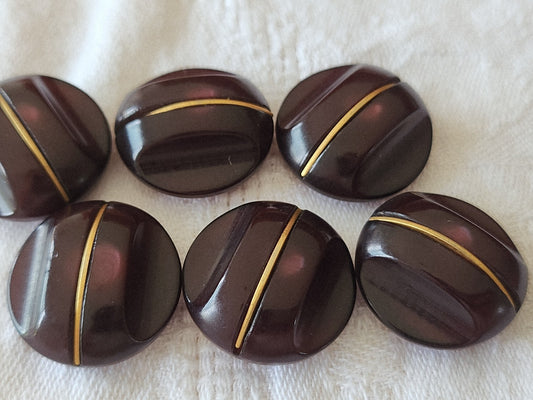 lot 6 boutons vintage prune foncé doré pied 2,2 cm ref 5968