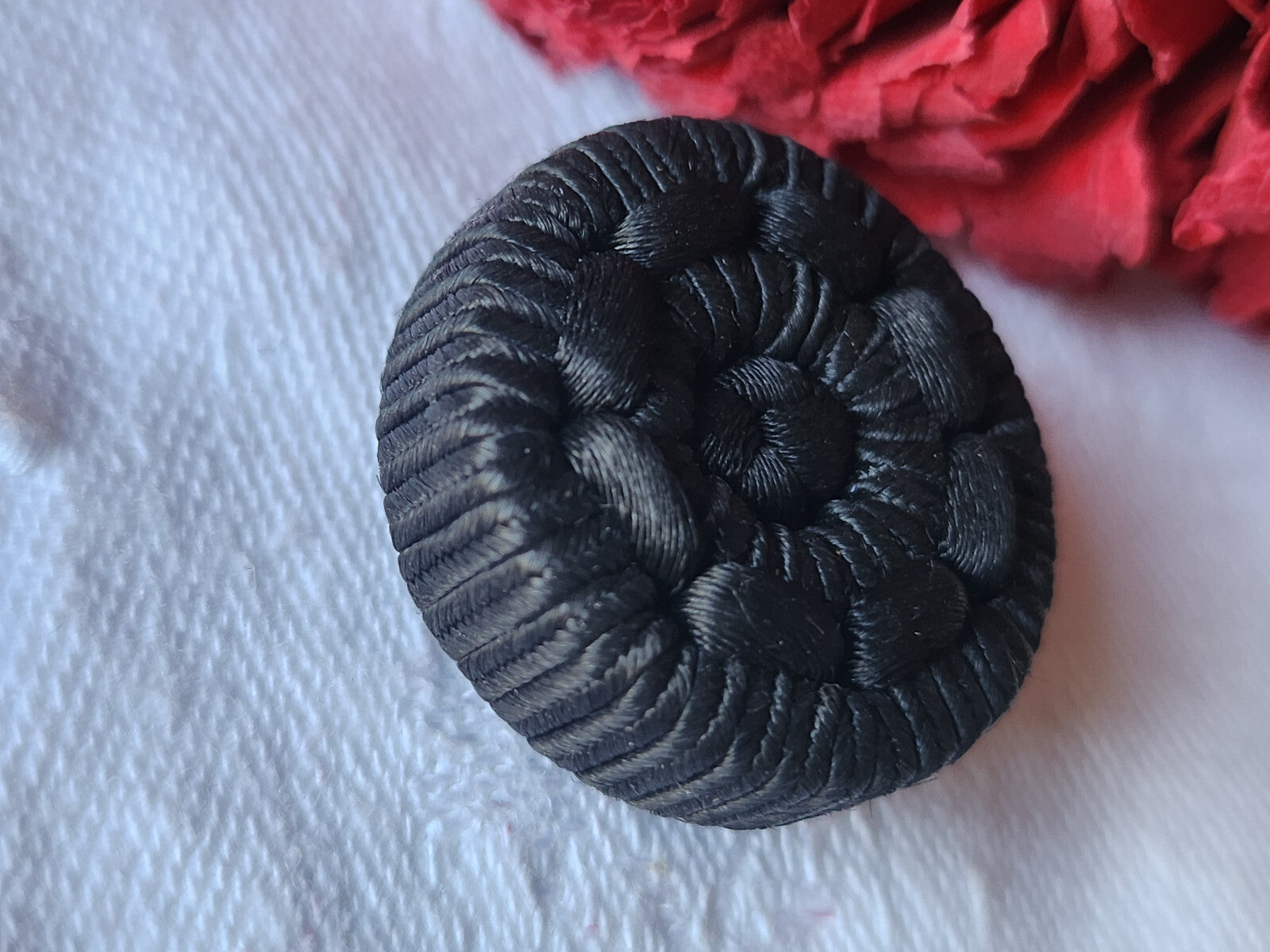 Gros bouton  noir passementerie vintage pied 2,6 cm D17H