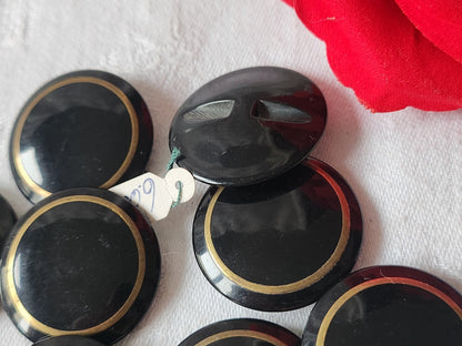 Lot 6 gros  boutons vintage noir metal  à pied  3 cm ref 1756